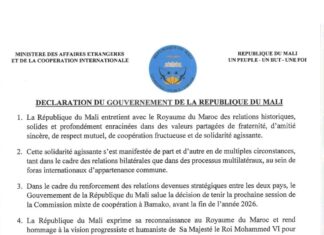 Rabat – (MAP) : Sahara marocain: La République du Mali annonce le retrait de sa reconnaissance de la pseudo « rasd »